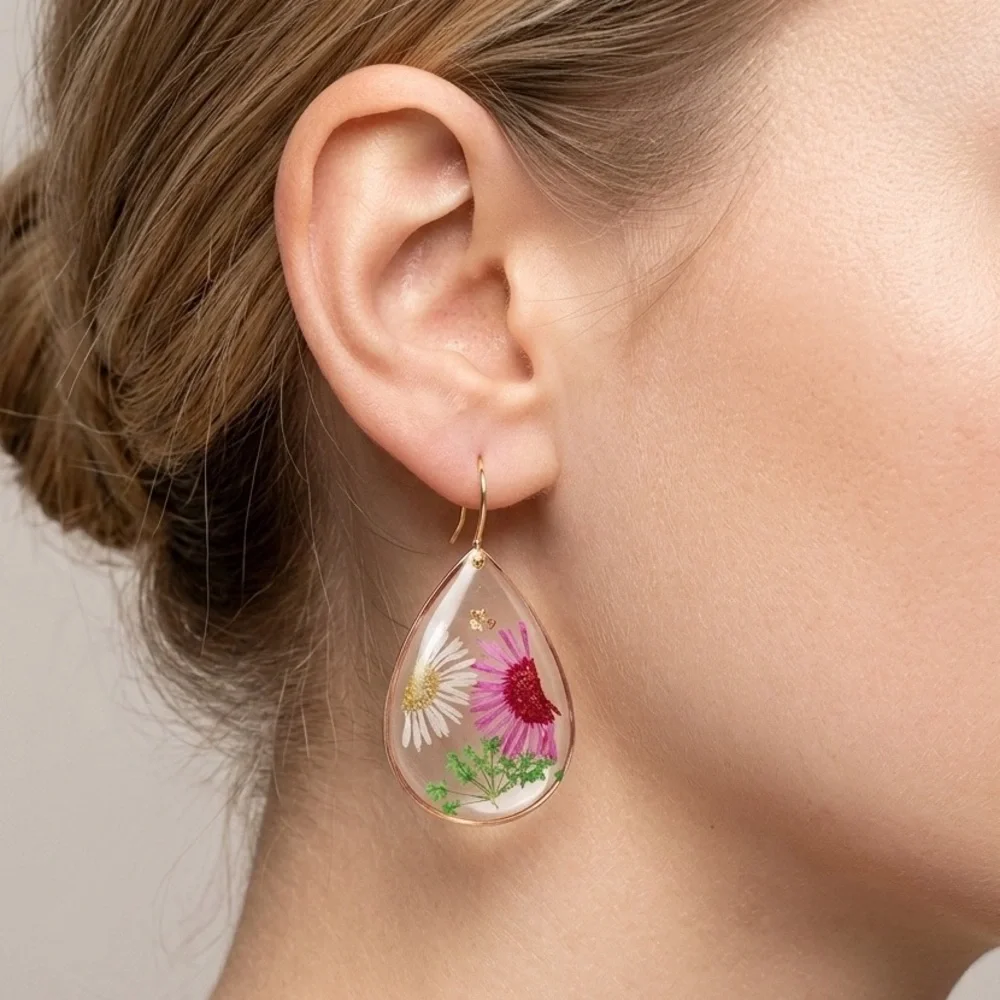 Pressed Flower Teardrop Earrings | Real Dried Flower Resin Dangles